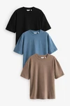 Next T-Shirt 3er Pack Beige/Hellblau/Blau/Braun