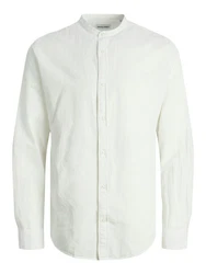 Jack & Jones Langarmhemd JJELINEN BLEND BAND SHIRT LS SN Weiß/Khaki