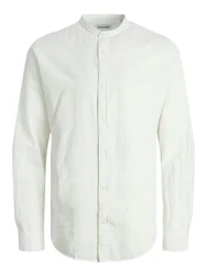 Jack & Jones Langarmhemd JJELINEN BLEND BAND SHIRT LS SN Weiß/Khaki