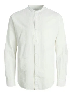 Jack & Jones Langarmhemd JJELINEN BLEND BAND SHIRT LS SN Weiß/Khaki