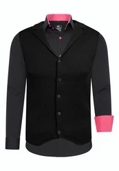 Rusty Neal Langarmhemd und Weste Schwarz/Rosa