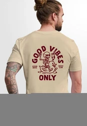 Neverless Print-Shirt Herren T-Shirt Backprint Good Vibes Only Lila/Rot/Weiß/Khaki