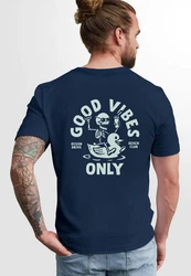 Neverless Print-Shirt Herren T-Shirt Backprint Good Vibes Only Dunkelblau/Blau/Lila