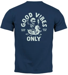 Neverless Print-Shirt Herren T-Shirt Backprint Good Vibes Only Dunkelblau/Blau/Lila