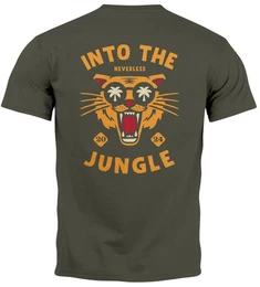 Print-Shirt Herren T-Shirt Backprint Tiger Spruch Into the Jungle Palme Sommer mit Print