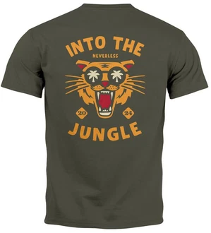 Neverless Herren T-Shirt Print Into the Jungle Dunkelgrün/Grün