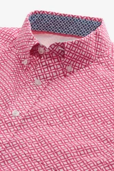 Next Kurzarmhemd aus Leinengemisch mit Print (1-tlg) Rosa/Rot