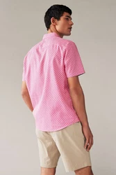 Next Kurzarmhemd aus Leinengemisch mit Print (1-tlg) Rosa/Rot