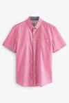 Next Kurzarmhemd aus Leinengemisch mit Print (1-tlg) Rosa/Rot