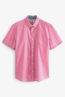 Next Kurzarmhemd aus Leinengemisch mit Print (1-tlg) Rosa/Rot
