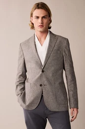 Leinensakko Slim Fit Sakko aus strukturiertem Leinengemisch (1-tlg)