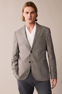 Next Leinensakko Slim Fit Sakko (1-tlg) Grau/Braun/Hellgrau/Beige