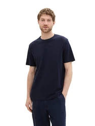 TOM TAILOR T-Shirt mit Pique Struktur Dunkelblau/Schwarz
