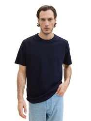 TOM TAILOR T-Shirt mit Pique Struktur Dunkelblau/Schwarz