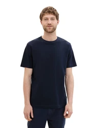 TOM TAILOR T-Shirt mit Pique Struktur Dunkelblau/Schwarz