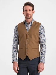 OMBRE Herren Anzugweste ohne Revers Braun/Khaki