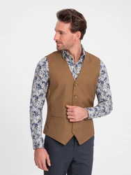 OMBRE Herren Anzugweste ohne Revers Braun/Khaki