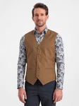 OMBRE Herren Anzugweste ohne Revers Braun/Khaki