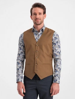 OMBRE Herren Anzugweste ohne Revers Braun/Khaki