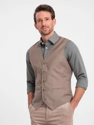 OMBRE Herren Anzugweste ohne Revers Khaki/Beige/Grau/Braun