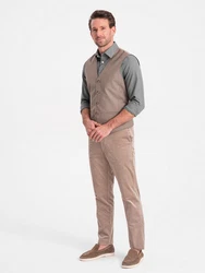 OMBRE Herren Anzugweste ohne Revers Khaki/Beige/Grau/Braun