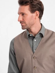 OMBRE Herren Anzugweste ohne Revers Khaki/Beige/Grau/Braun