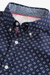Next Kurzarmhemd aus Leinengemisch mit Print (1-tlg) Blau/Dunkelblau