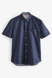 Next Kurzarmhemd aus Leinengemisch mit Print (1-tlg) Blau/Dunkelblau
