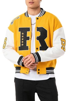 RedBridge Collegejacke Herren Sweatjacke Mustard/Ecru