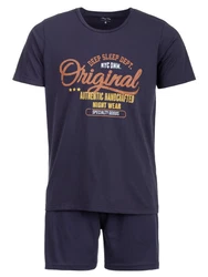 Henry Terre Schlafanzug Pyjama Set Shorty Dunkelblau