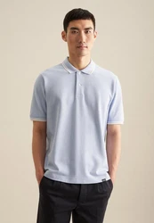 seidensticker T-Shirt Regular Kurzarm Kragen Hellblau/Blau/Grau