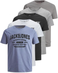 Jack & Jones Print-Shirt (5er-Pack) T-Shirts mit Aufdruck Grau/Blau/Dunkelblau