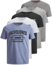 Jack & Jones Print-Shirt (5er-Pack) T-Shirts mit Aufdruck Grau/Blau/Dunkelblau