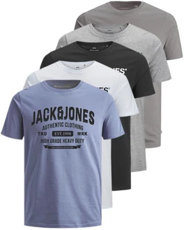 Jack & Jones Print-Shirt (5er-Pack) T-Shirts mit Aufdruck Grau/Blau/Dunkelblau
