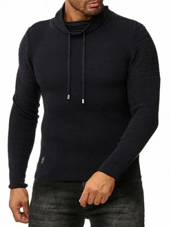 Red Bridge Herren Strickpullover Rollkragen Pullover Shoulder Lines Dunkelblau/Schwarz