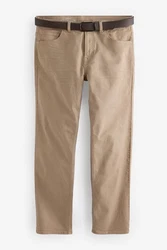 Next Straight-Jeans Straight Fit Jeans mit Gürtel Khaki/Braun/Beige