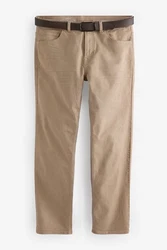 Next Straight-Jeans Straight Fit Jeans mit Gürtel Khaki/Braun/Beige
