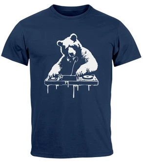 Neverless Print-Shirt Herren T-Shirt Br als Techno DJ Rave Festival Outfit Braun/Dunkelblau/Blau