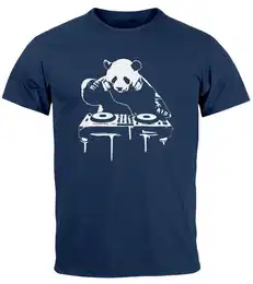 Print-Shirt Herren T-Shirt mit Aufdruck Panda DJ Techno Rave Festival Outfit mit Print