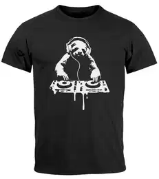 Print-Shirt Herren T-Shirt Faultier Techno DJ Musik-Motiv Rave Festival Konzert mit Print