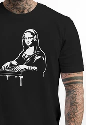 Neverless Print-Shirt Herren T-Shirt Techno DJ Mona Lisa Musik Festival Rave Electonic Schwarz/Orange