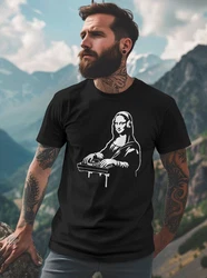 Neverless Print-Shirt Herren T-Shirt Techno DJ Mona Lisa Musik Festival Rave Electonic Schwarz/Orange