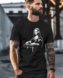 Neverless Print-Shirt Herren T-Shirt Techno DJ Mona Lisa Musik Festival Rave Electonic Schwarz/Orange