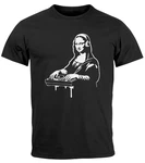 Neverless Print-Shirt Herren T-Shirt Techno DJ Mona Lisa Musik Festival Rave Electonic Schwarz/Orange