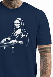 Neverless Print-Shirt Herren T-Shirt Techno DJ Mona Lisa Musik Festival Rave Electonic Dunkelblau/Blau/Hellblau