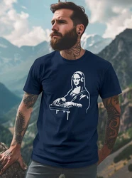 Neverless Print-Shirt Herren T-Shirt Techno DJ Mona Lisa Musik Festival Rave Electonic Dunkelblau/Blau/Hellblau