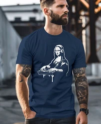 Neverless Print-Shirt Herren T-Shirt Techno DJ Mona Lisa Musik Festival Rave Electonic Dunkelblau/Blau/Hellblau