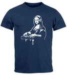Neverless Print-Shirt Herren T-Shirt Techno DJ Mona Lisa Musik Festival Rave Electonic Dunkelblau/Blau/Hellblau