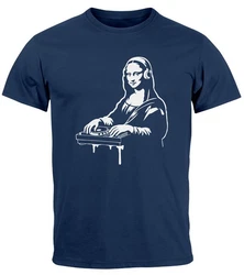 Neverless Print-Shirt Herren T-Shirt Techno DJ Mona Lisa Musik Festival Rave Electonic Dunkelblau/Blau/Hellblau
