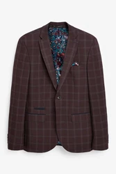 Next Baukastensakko Karierter Anzug mit Besatz: Skinny Fit Sakko Dunkelrot/Lila/Braun/Bordeaux